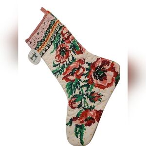 Floral Holiday Stocking with Lace Trim